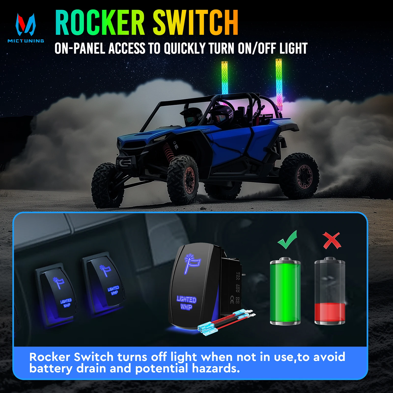 MICTUNING 2 шт. 1 фута толстый светодиодный светильник RGB + IC пульт дистанционного