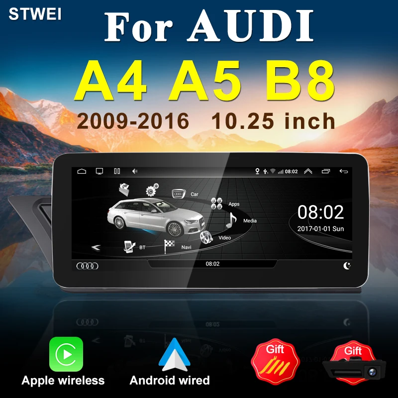 Автомагнитола для Audi A4 A5 B8, 2009-2016, Android 12,0, GPS-навигация, мультимедийный плеер, стерео, 4G, Wi-Fi, Apple, беспроводная