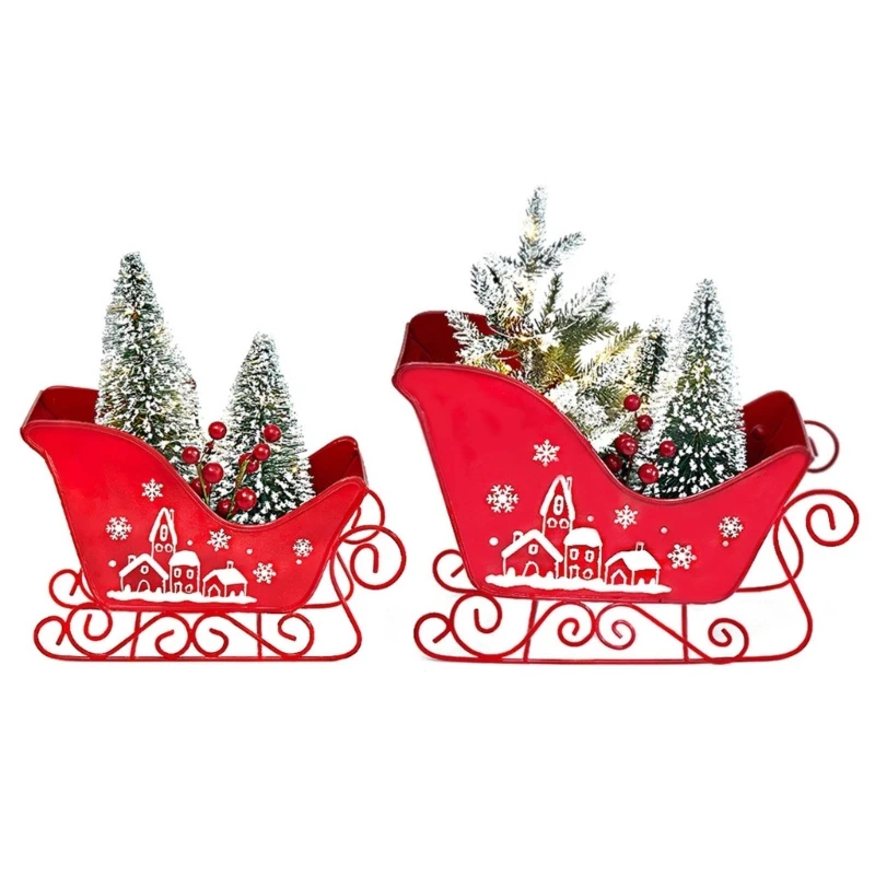 

Рождественские металлические украшения в виде саней с рождественской елкой, красные ягоды, светодиодный свет для домашнего для