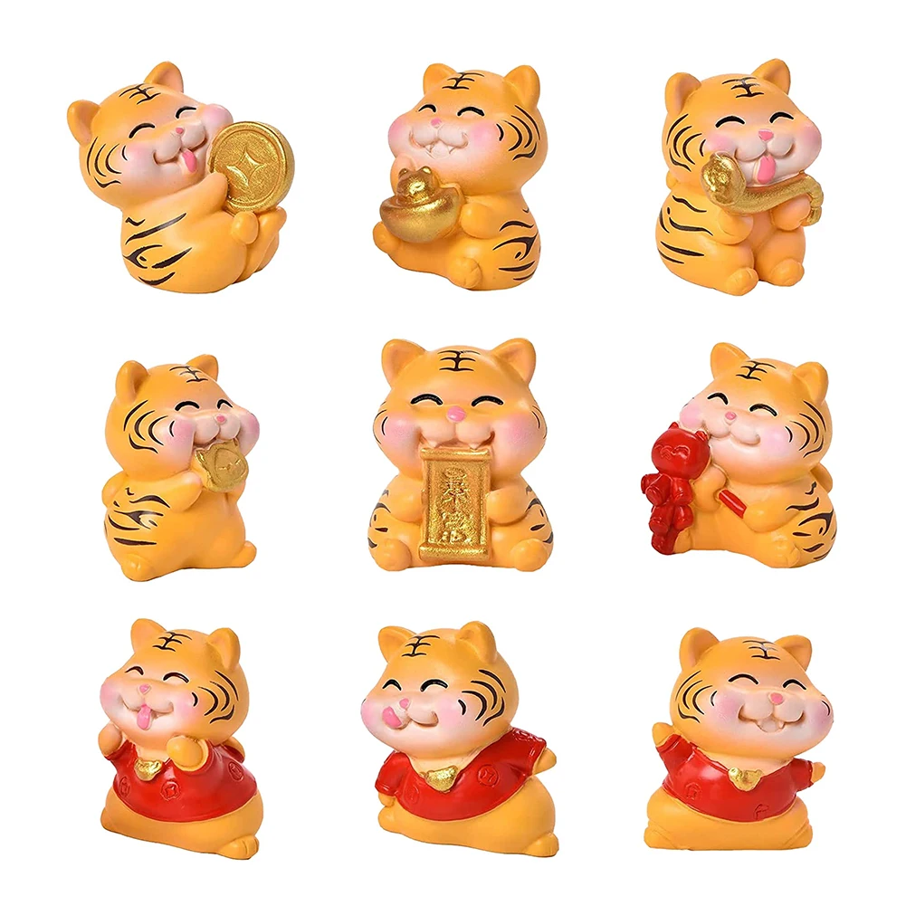

9Pcs Micro Landscape Tiger Ornament Mini Bonsai Succulent Decorative Ornament Firecracker Lantern Resin Craft Accessories
