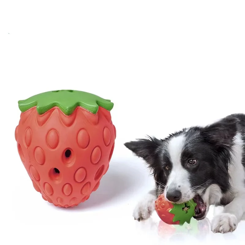 

Dog Chew Toy Leaking Food Ball Pet Fruits Dog Toys Toy Strawberry Shape Dog Molar Toy Cleaning Tooth Pet Interactive Toy
