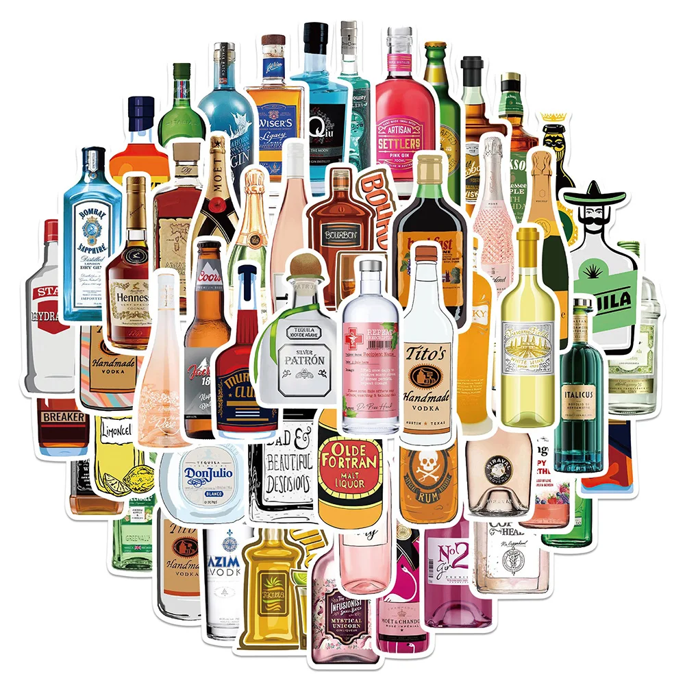 

10/30/50PCS Stained Glass Champagne Beer Bottle Stickers DIY Phone Laptop Luggage Skateboard Graffiti Decals Fun for Kid Toys