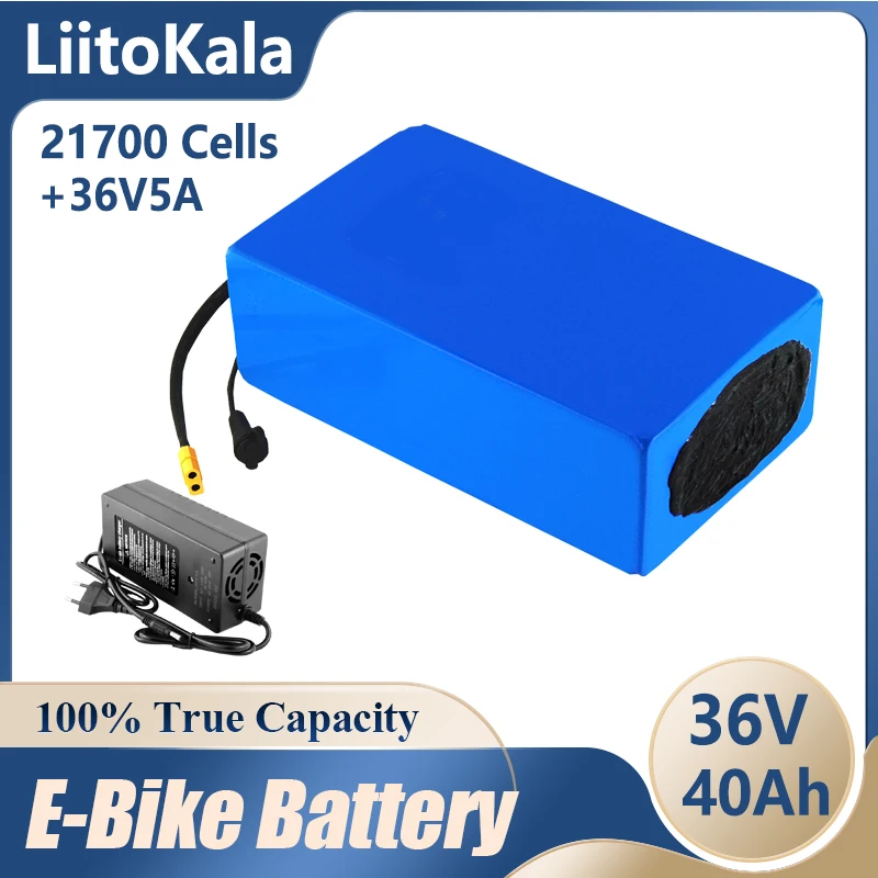 

Литиевый аккумулятор LiitoKala, 36 В, 40 А · ч, 21700, 5000 мАч, 10S8P, 1000 Вт, аккумулятор высокой мощности 42 в для электровелосипеда + 42 в, 5 А