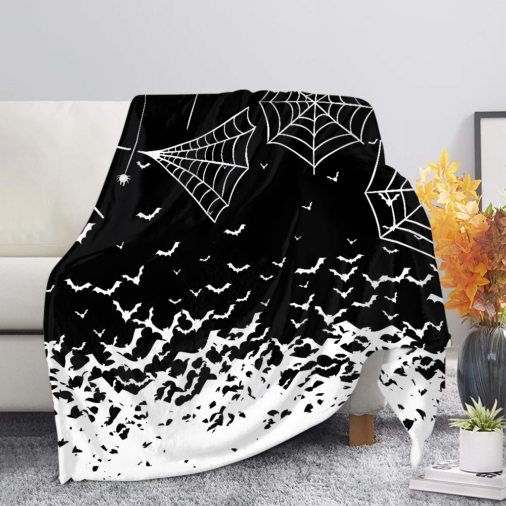 

Gothic Blankets for Bed Bat and Spider Web Pattern Soft Plush Flannel Blanket Winter Comfortable Bedspreads Sofa Cover Quilt