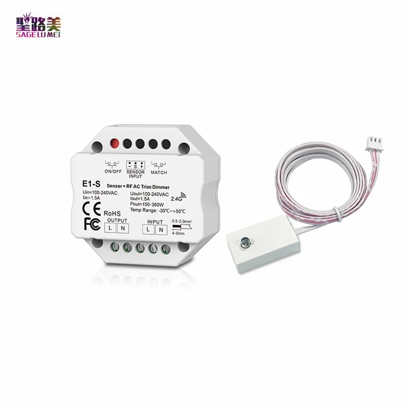 

AC110V-220V 1.5A Touch Sensor Controller + RF AC Triac Dimmer E1-S+EC For PWM Traditional Incandescent and Halogen LED Lights