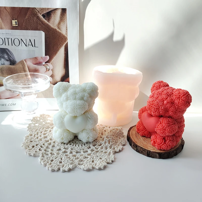 

Rose Fower Love Bear Silicone Candle Mold DIY Valentine's Day Home Decoration