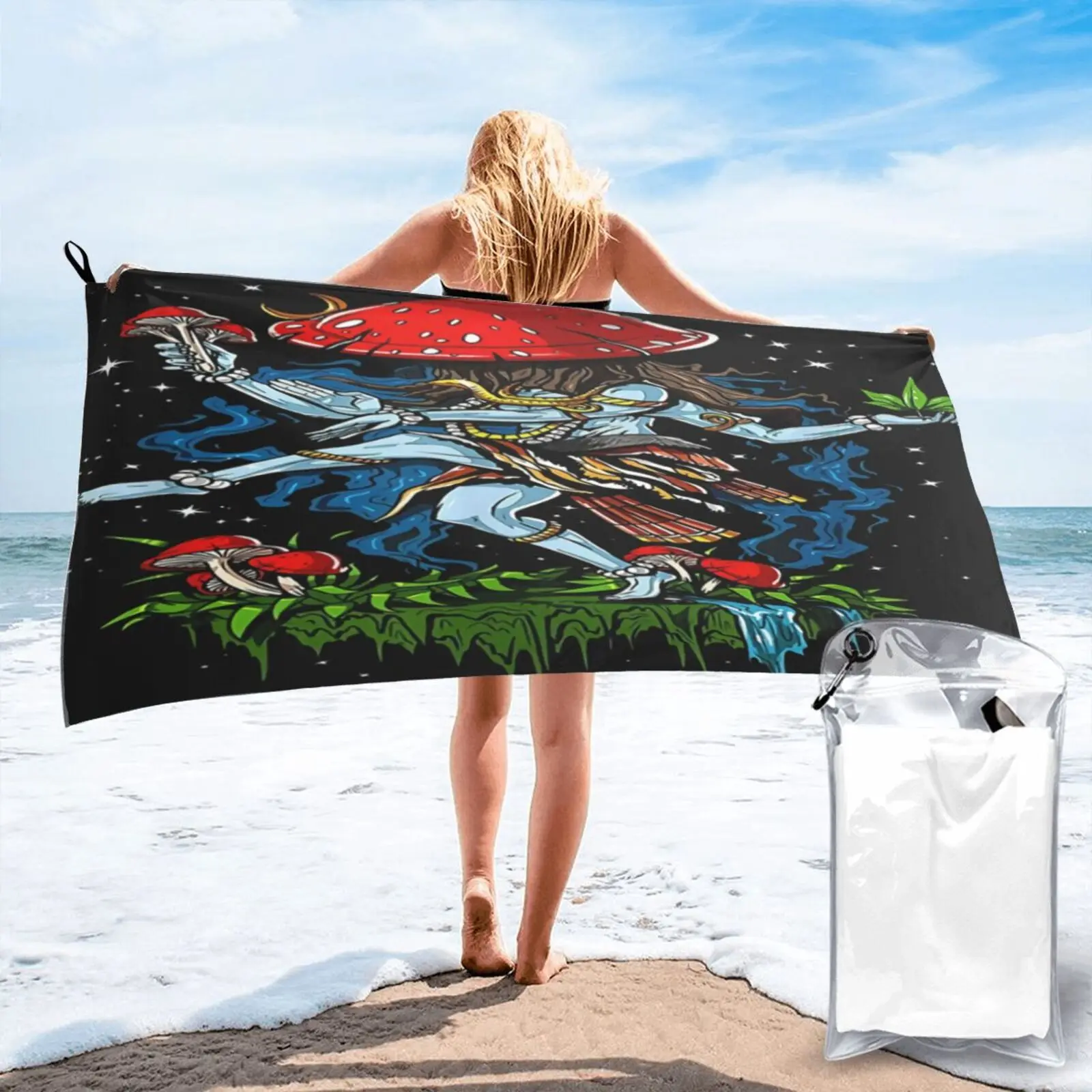 

Psychedelic Magic Mushroom God Shiva Beach Towel Bath-House Bathrobe Female Hand Towel Baby Towel Hand Towels Beach Towel Bath