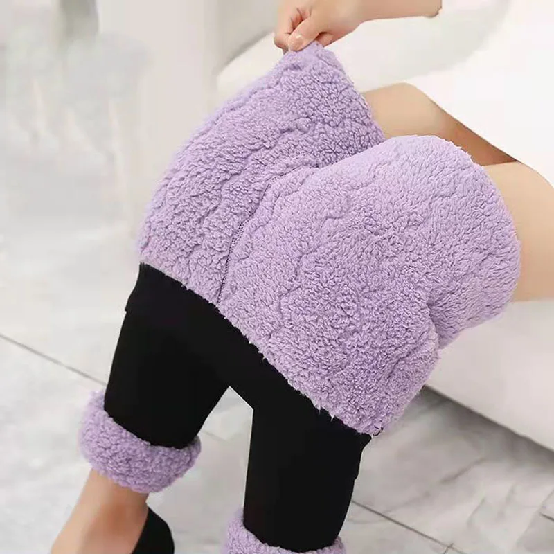 

Женские утепленные леггинсы из овечьей шерсти, зимние брюки с флисовой подкладкой длиной до щиколотки, повседневные теплые брюки с высокой талией, 2022