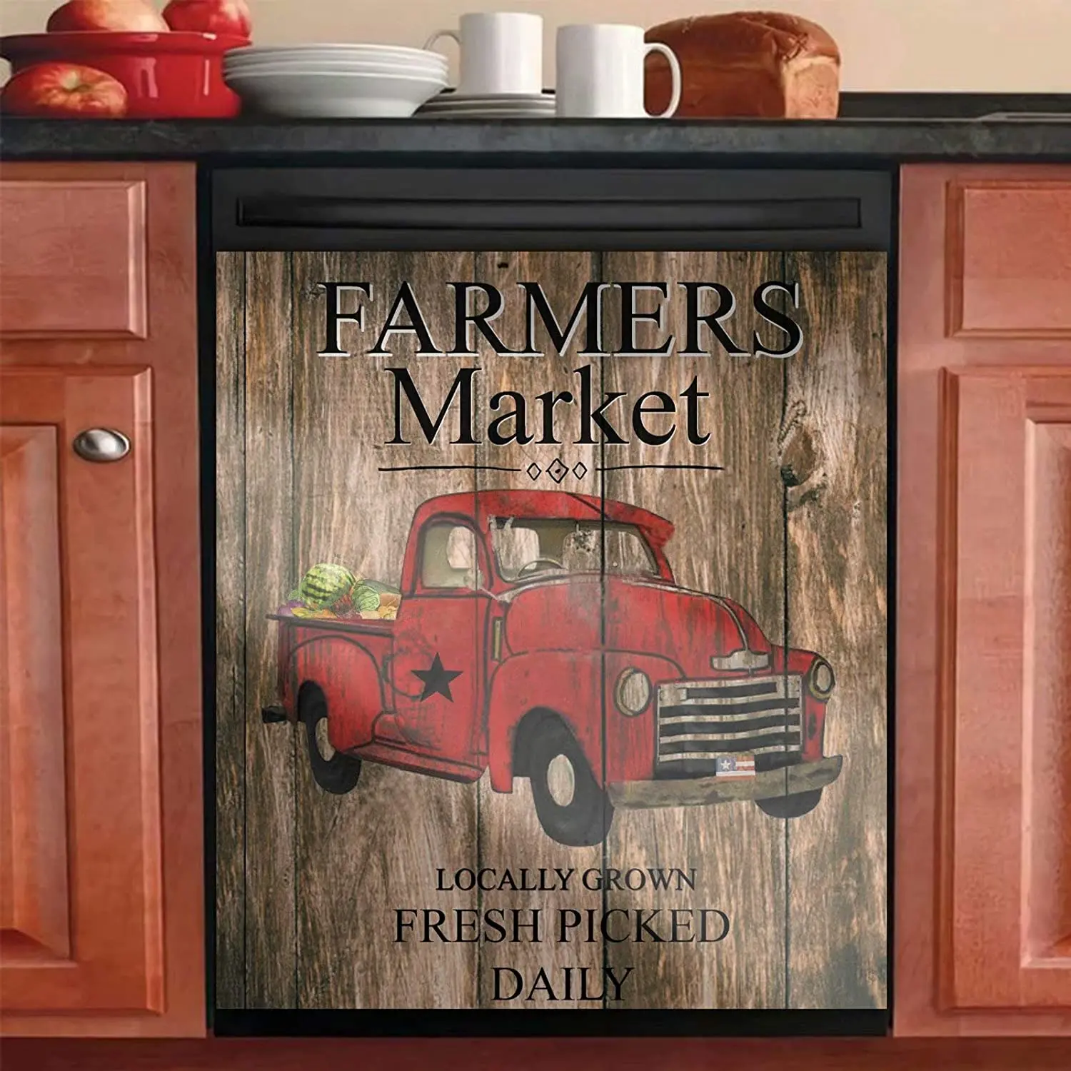 

Kitchen Dishwasher Magnet Sticker Farmer Market Panels,Farm Truck Refrigerator Door Cover Sheet,Fridge Magnetic Home Cabinet Dec