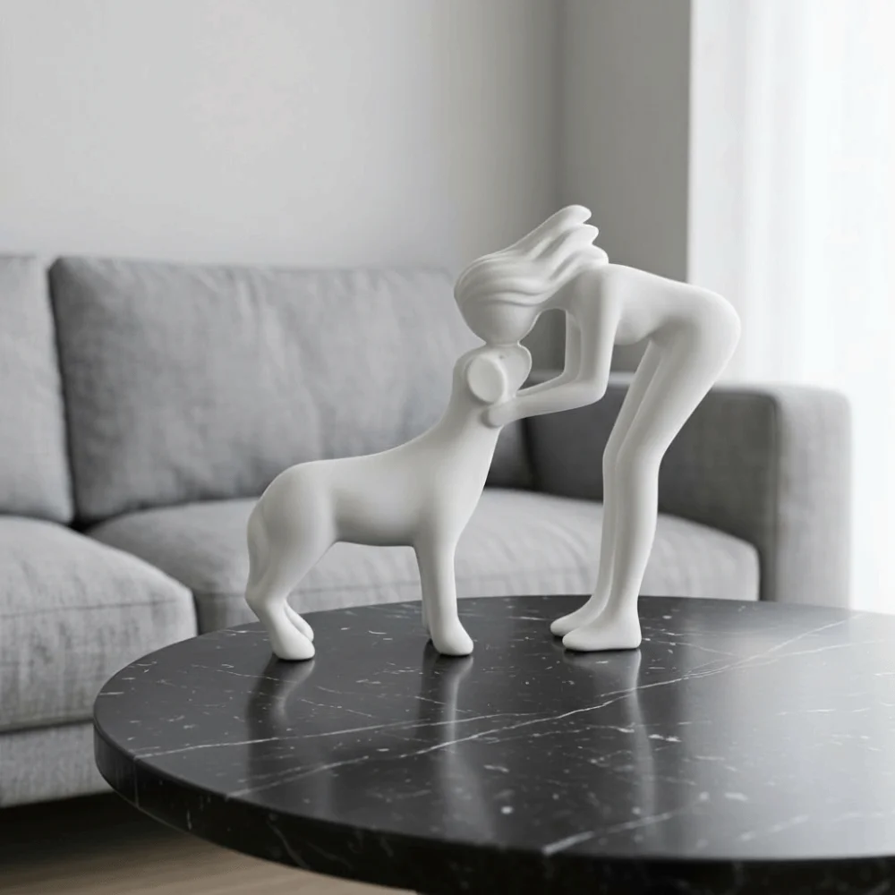 Фото 3D-печатные статуэтки девочки и собаки, скульптуры, фигурки собак, поделки, настольные украшения, забавные украшения для любителей животных, декор в скандинавском стиле для дома и комнаты №2