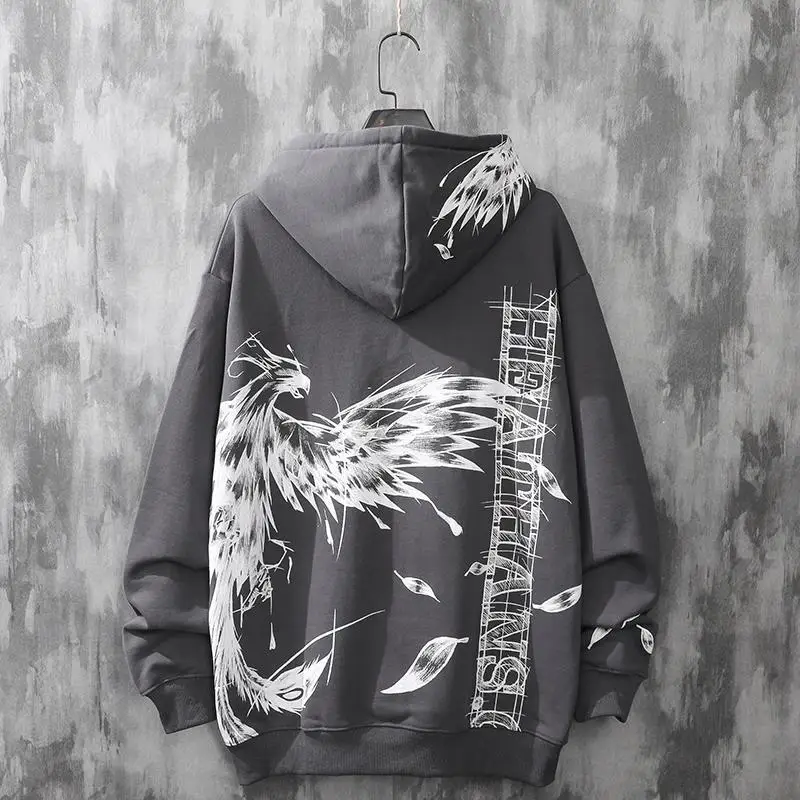 

Autumn and Winter Printed Wings Hooded Men Plus Down Feathers Ins Trend Hooded Pullover Sweatshirt Wild Couple Hoodies Men