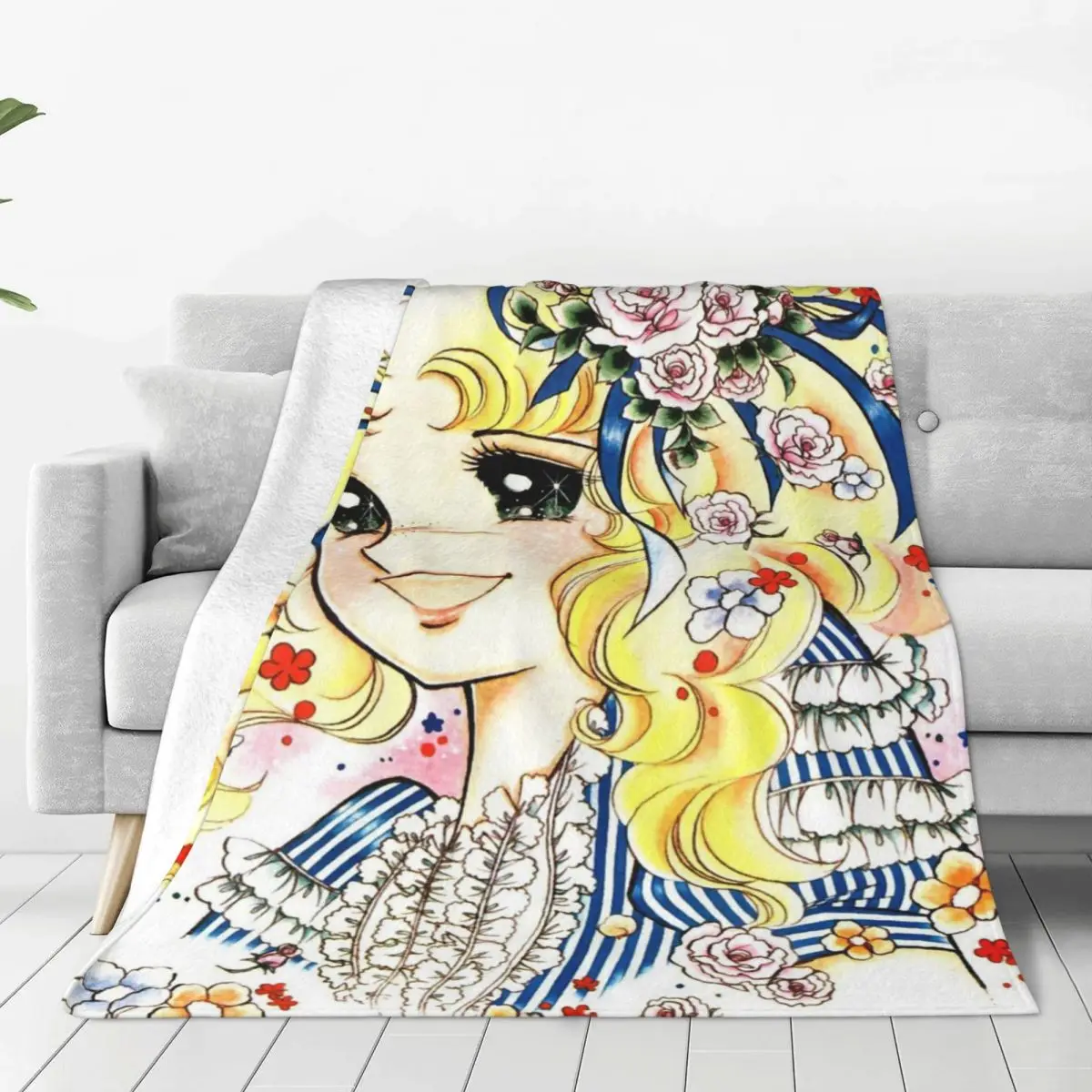 

Candy Candy Flowery Knitted Blanket Flannel Kawaii Cute Girl Anime Soft Throw Blankets for Bedroom Sofa Bedspread