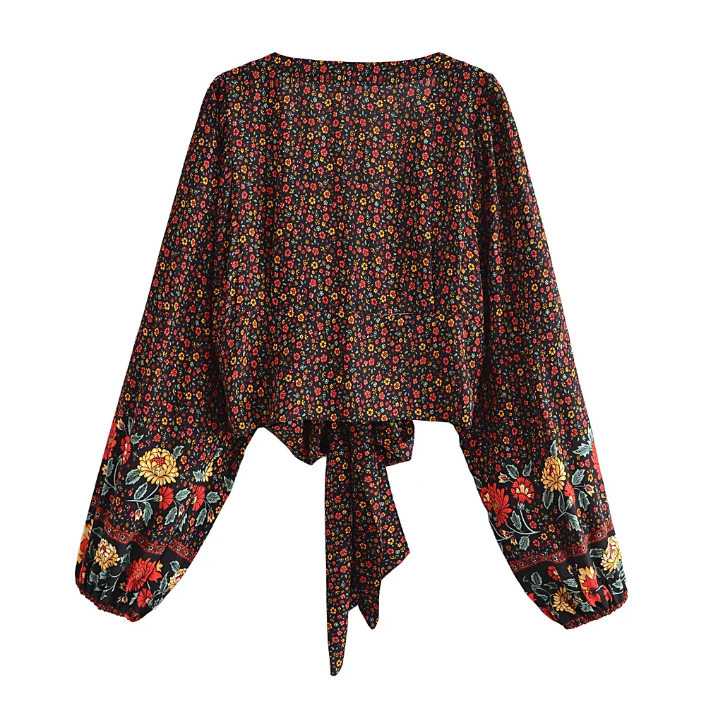 Винтажные шикарные женские черные богемные блузки из вискозы с цветочным