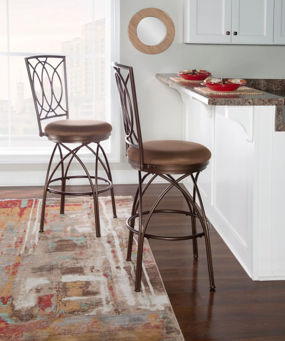 

,Big & Tall 30" Metal Circle Back Bar Stool with Swivel, Bronze with Warm Tan Microsuede Counter Stool Bar Stools for Kitchen
