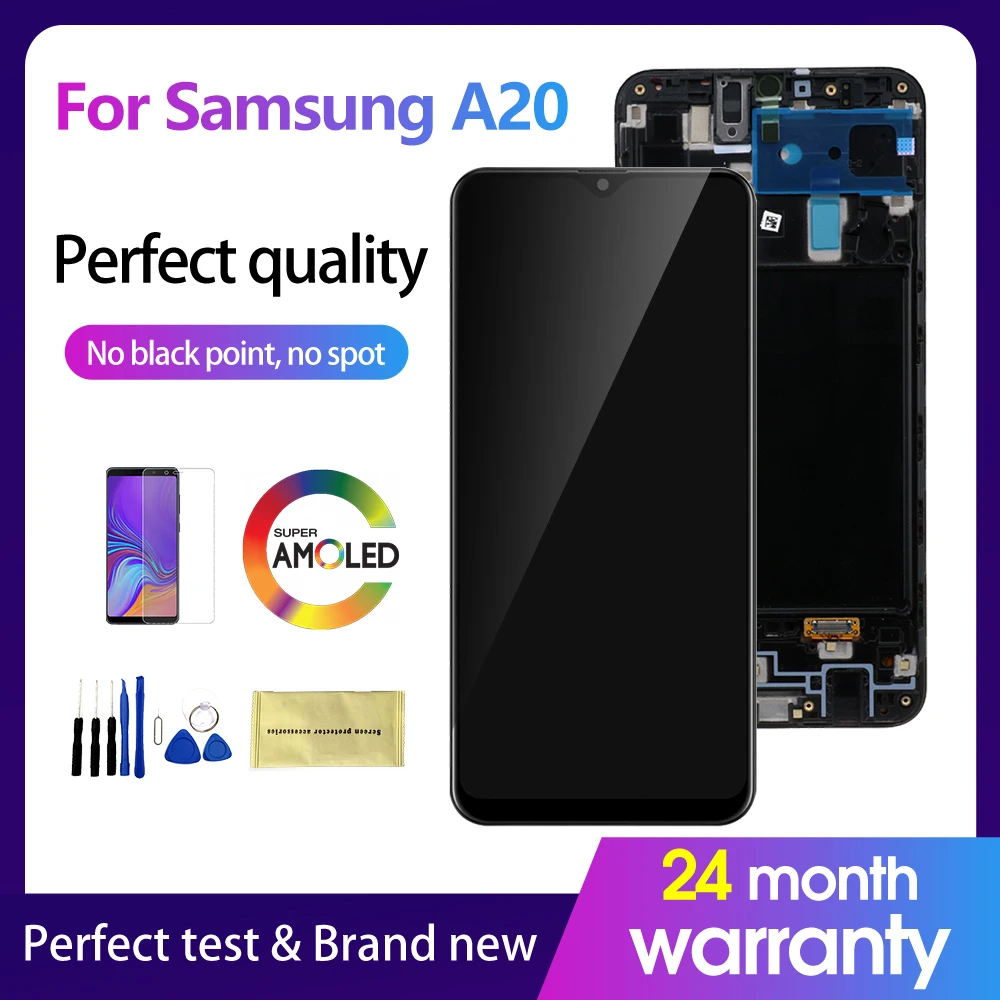 100% Оригинальный дисплей дигитайзер для Samsung Galaxy A20 SM-A205F LCD с сенсорным экраном в сборе A205FN A205G A205GN Замена