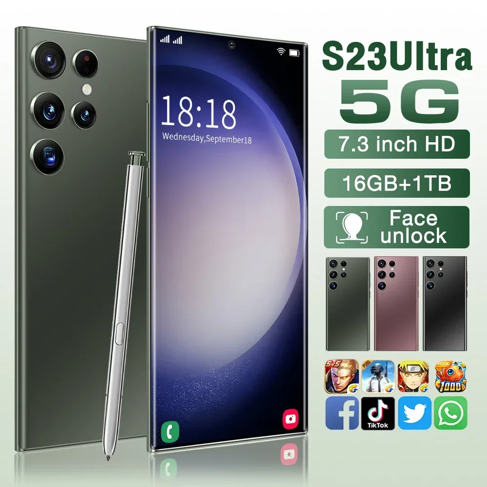 

Разблокированный оригинальный смартфон S23, 7,3 дюйма, HD, 64 мп, 16 ГБ + 1 ТБ, мобильный телефон, телефон на базе Android с двумя Sim-картами, 6800 мАч