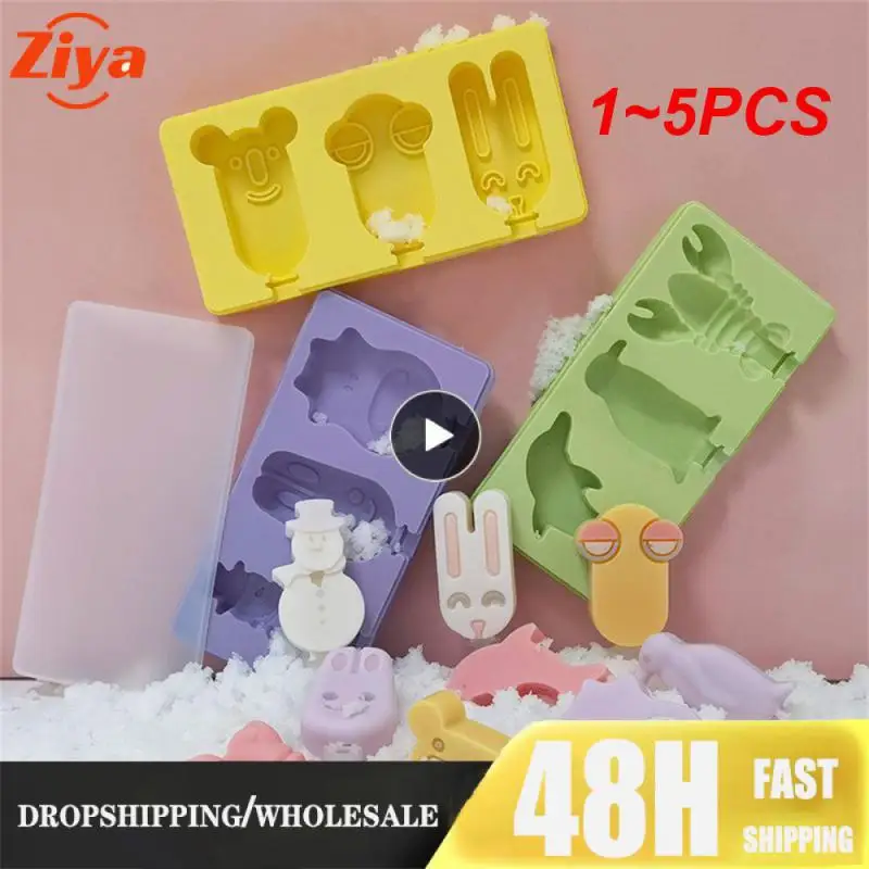 

1~5PCS Covered Ice Cream Silicone Mold Cartoon Ice Cream Popsicle Silicone Grinder Popsicle Mold Maker Color Random