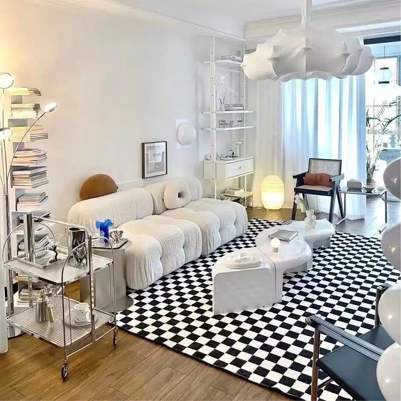 

Retro Checkerboard Carpet Bedroom Girl Decoration Plaid Anti-Slip Rug Living Room Sofa Mat Balcony Corridor Entrance Doormat