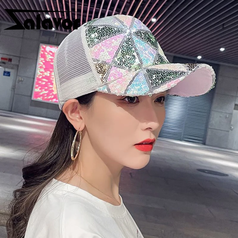 

ZALAVOR Baseball Caps Women Sequin Colorful Fashion Breathable Snapback Hats Outdoor Casual Daily Lady Street Sunshade Cap