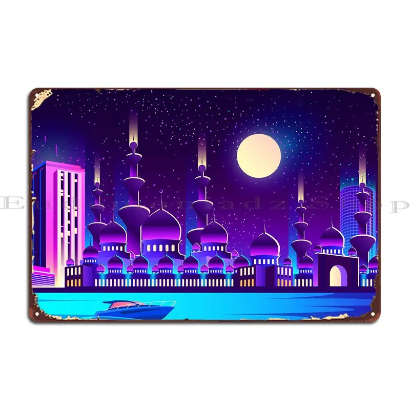 

Неоновый городской металлический знак Synthwave, создание клуба, персонализированная печатная панель, жестяной знак, плакат