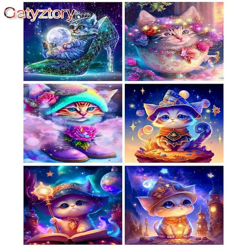 

GATYZTORY Painting By Number Animals Kits Handpainted Picture Magic Cat Drawing On Canvas Home Decoration DIY Gift 50x65cm