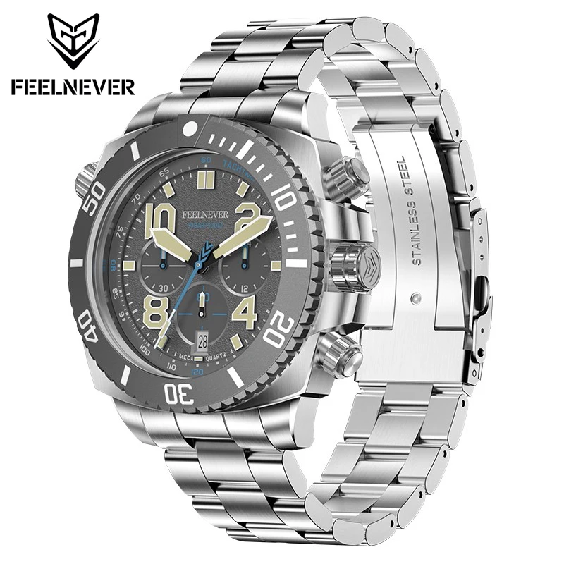 FEELNEVER оригинальные мужские часы роскошные с календарем из нержавеющей стали и