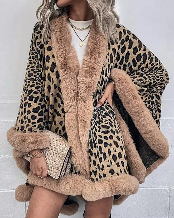 

Женская одежда, новая зимняя и весенняя накидка из искусственного меха с принтом гепарда, пушистая отделка, Кардиган с длинным рукавом, свободное Женское пальто