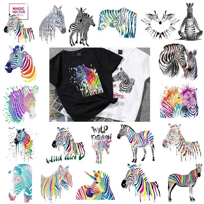 

Watercolor Zebras Heat Transfer Vinyl Animal Patches Diy Appliqued Fashion Sticker On Clothes Man Woman T-Shirt Stickers