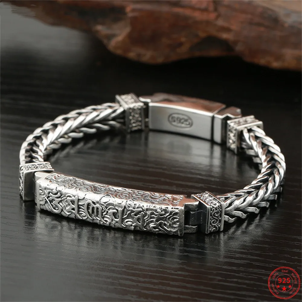 

Браслеты из серебра S925 пробы с подвесками, 6 символов мантра, благоприятное облако, тканая ручная цепочка, чистый серебристый амулет для мужчин