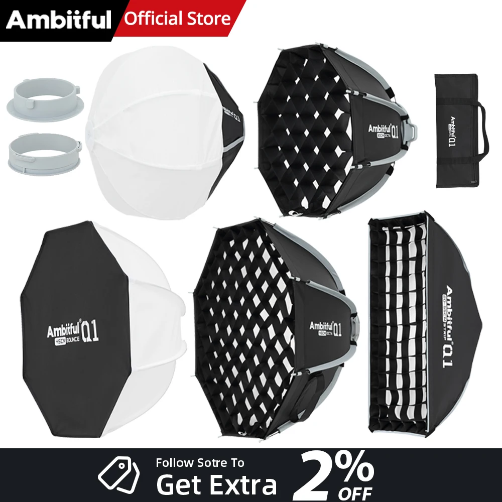 Фото AMBITFUL Q1 Mini Softbox с креплением Bowens / GODOX, 30 см, 45 см, октобокс, 20*55 см, стрип-софтбокс, 30 см, софтбол, 45 см, бокс-отражатель для GODOX №2
