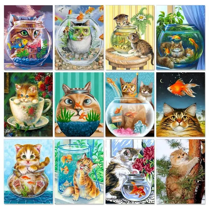 

RUOPOTY Frame DIY Painting By Numbers Cat Animals Handpainted 60*75cm Oil Painting Canvas Number Paiting Home Wall Art Decor