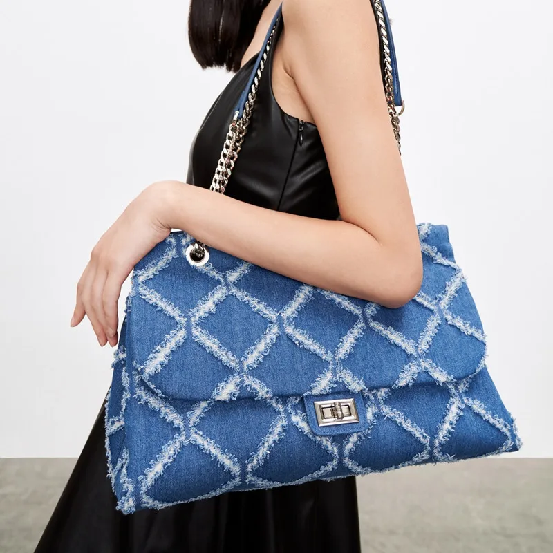 

Luxury Women's bag New Denim Chain Armpit Bag Lingge Large Capacity Commuter Messenger Bag Shoulder Bag
