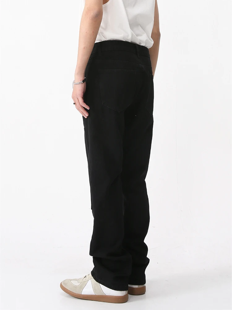 New Men's Baggy Jeans Cross Zipper Design Fashion High Street Trouser Washing Hole Streetwear Straight Patchwork Jeans Denim