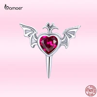 bamoer 925 sterling silver mono ear stud punk goth bat wings with red heart cz earring for women fashion jewelry gift 1 piece