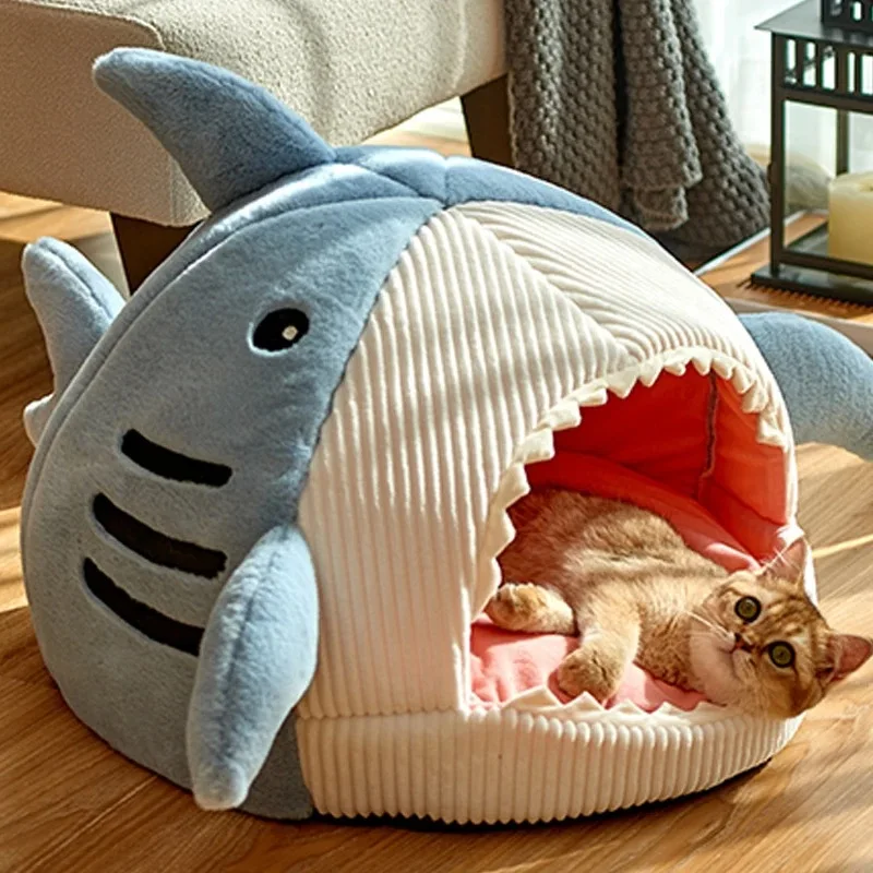 

New Winter Cat Bed Cartoon shark Pet Dog Plush Full Size Washable Comfortable Sleeping Artifact Washable Kennel