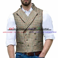 mens suit vest double breasted check vest vintage stand collar sleeveless jacket male waistcoat steampunk