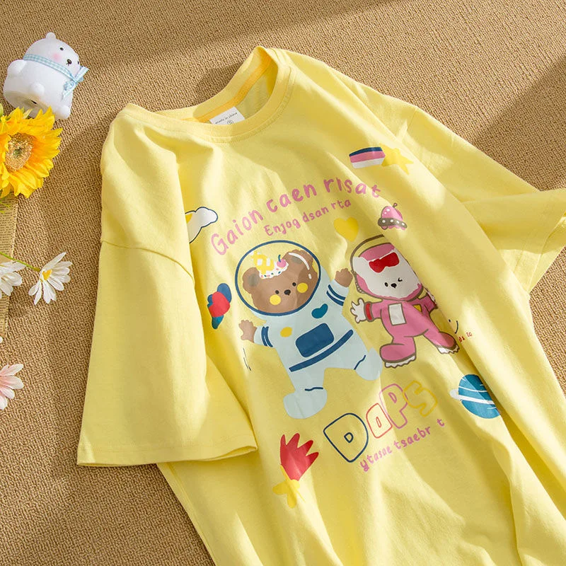 

Футболка женская оверсайз с принтом астронавта, медведя и мультяшного принта, лето 2022