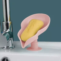 portable leaf shape suction cup soap dish with drain water bathroom shelf for kitchen sponge holder water free storage box