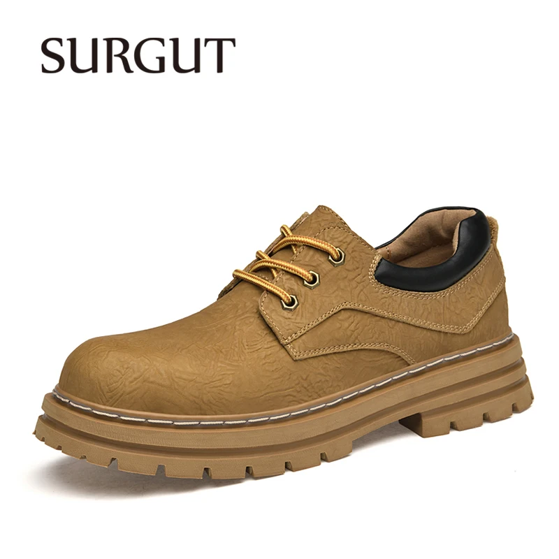 

SURGUT Men Casual Genuine leather Flats 2023 New Fashion Handmade Retro Leisure Shoes Zapatos Casuales Hombres Men Working Shoes