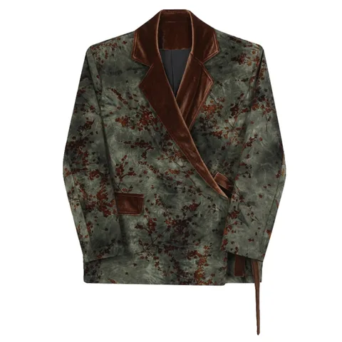Мужской пиджак на шнуровке IEFB, оригинальный дизайнерский пиджак контрастных цветов с отворотами на плечах в стиле ретро, весна 2024, 9C4575