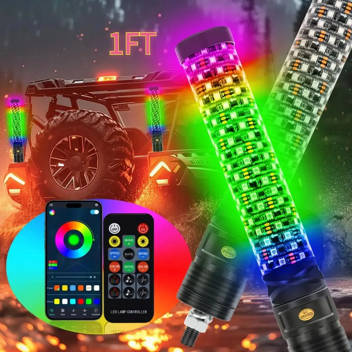 2 Упаковки 1-футовых Светодиодных Спиральных Баточек RGB Толщиной Для Квадроциклов