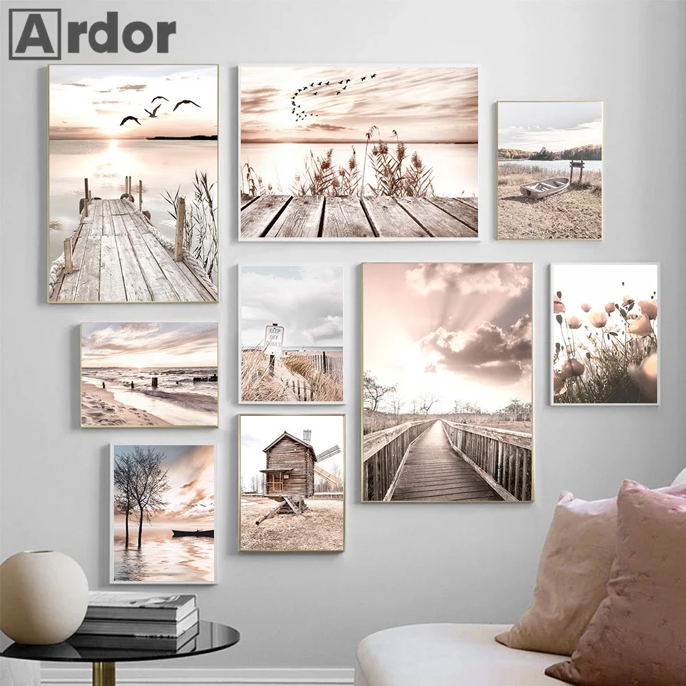 

Настенная Картина на холсте с изображением сушеных цветов и моста