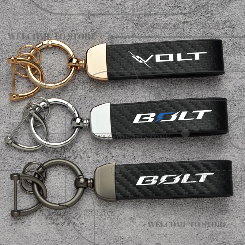 Фото Углеродное волокно для Chevrolet Volt Bolt EUV EV, эмблема, модный кожаный брелок для мужчин и женщин, автомобильный брелок для ключей, аксессуары №1