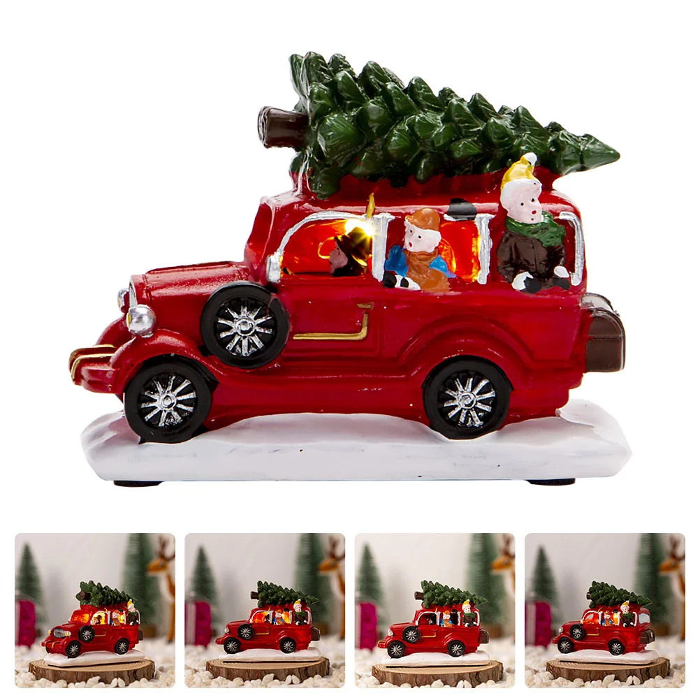 

Truckchristmas Car Ornament Decoration Resin Tree Light Redpickup Decorative Desktop Glowing Adorn Table Decor Party Craft