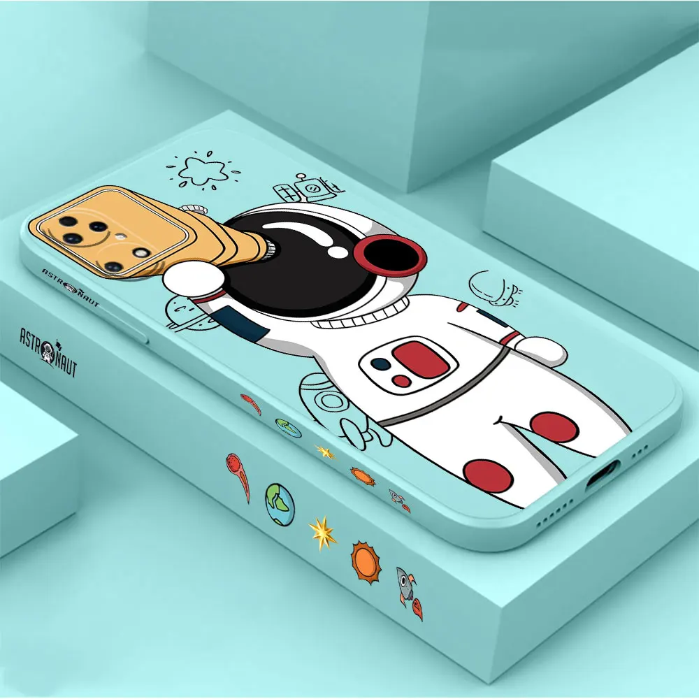 Telescope Astronaut Phone Case For Huawei P60 P50 P40 P30 P20 Mate 50 40 30 20 20X 10 Colour Liquid Silicone Cover Funda Cqoue