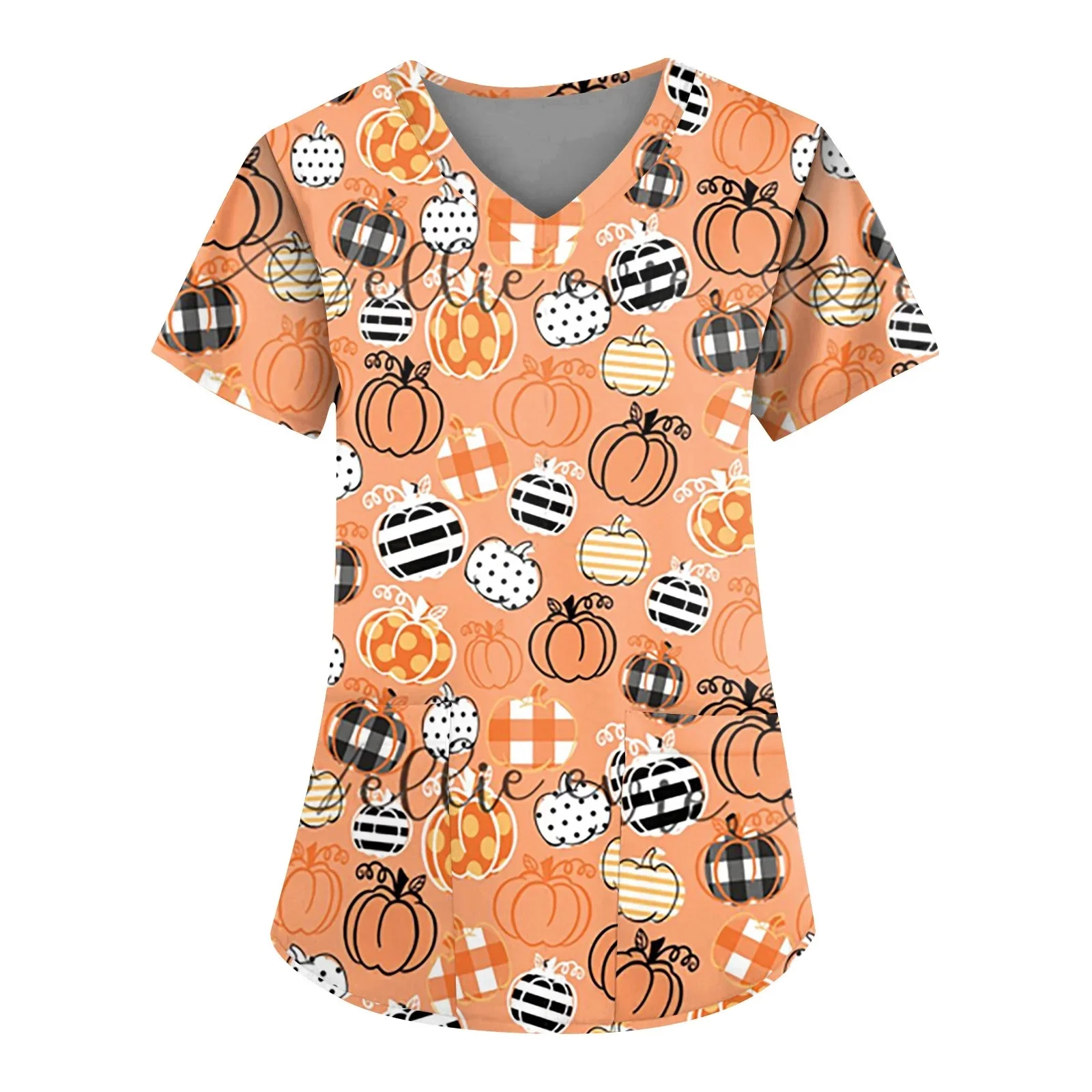 Рождественские медицинские скрабы для женщин с коротким рукавом и принтом тыквы