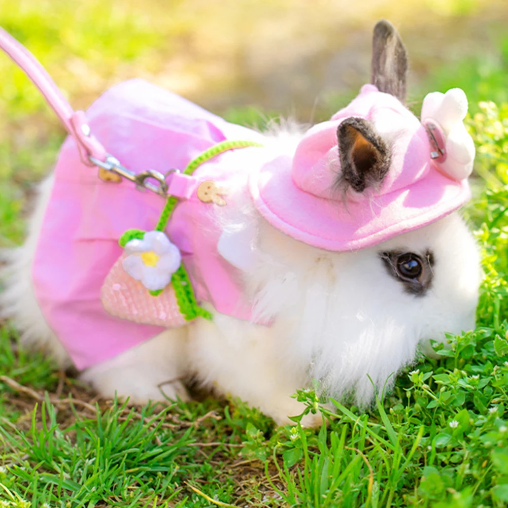 5PCS/Set Bunny Pet Vest Outdoor Leash Rabbit Clothes Harness Strap Leash For Rabbit Dress Clothes Harness For Rabbit accessories