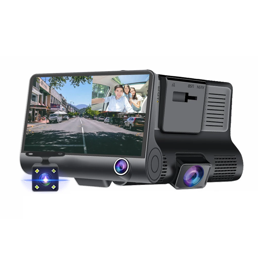 

3 Cameras 1080p Night Vision Dash Cam Car Charging 12V 320mAh Polymer Lithium Battery 4.0 inch Display Screen IPS Car Recorder