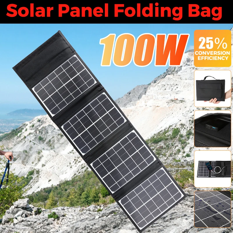 

5V 100W Foldable Solar Panel Support Fast Charge Portable Dual USB Charger Port Solar Cells Plate for Mobile Phone Solar Energy