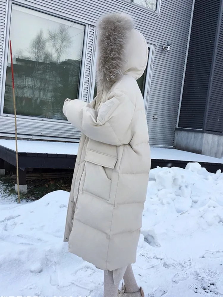 Women's Winter Fur Collar Long Coat Fashion Thick Warm Cotton Coat With Pockets Parka Female Vintage Padded Jacket Oversized